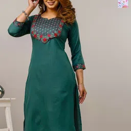 AUZAAI COLLECTION Selection Of 2 Ethnic Motifs Beads and Stones Round Neck Straight Kurtas-image-18