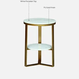 casacraft from pepperfry Bigard White Porcelain Top End Table With Gold Finish image 3