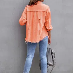 StyleCast Women Frayed & Distressed Washed Denim Jacket image 3