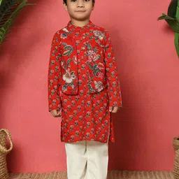 Readiprint Fashions Boys Floral Printed Pure Cotton Straight Kurta With Trousers-picture-54