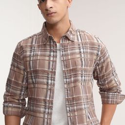 HIGHLANDER Men Rose Gold Chinelle Yarn Textured Checked Slim FIt Casual shirt-picture-11