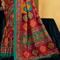 TIRA Ethnic Motifs Mirror Work Silk Blend Heavy Work Saree image 4