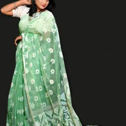 RIDDHIMAN FASHION Women Floral Woven Design Jamdani Saree-image-4