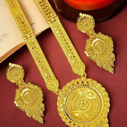 FEMMIBELLA Gold Plated Round Shape Long Haaram Necklace Set-picture-13