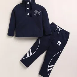 YK Boys Full Sleeves Navy Blue NY Printed Sweatshirt With Pajama image 3