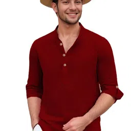 BHUVIKOO Band Collar Roll-Up Sleeves Straight Short Kurta-picture-15