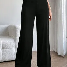 YANAMORA Women Ribbed Smart Wide Leg High-Rise Non Iron Trouser-image-26