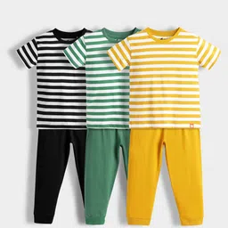 Orange Sugar Kids Pack Of 3 Striped Pure Cotton T-shirt And Joggers Clothing Set-picture-41