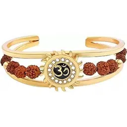 Divine souvenirs Unisex Gold-Plated Artificial Stones Studded And Beaded Cuff Bracelet-picture-23