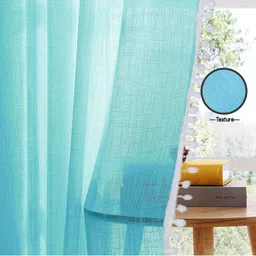 HOMEMONDE Teal 2 Pieces Cotton Sheer Long Door Curtains image 2