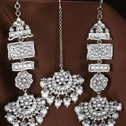 Peora Silver-Plated Artificial Stones and Beads Studded Jewellery Set With Maangtikka-picture-35
