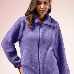 The Dry State Women Spread Collar Self Design Sherpa Jacket-picture-26