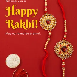 Sangria Kundan Studded & Beaded Flower Bhaiya Bhabhi Rakhi With Roli Chawal-picture-12