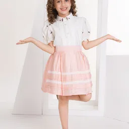 Peppermint Girls Embroidered Shirt Collar Top With Skirt-picture-17