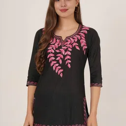 Diktmark Floral Embroidered Thread Work Detail Pure Cotton Kurti-image-14