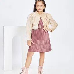 Peppermint Girls Shoulder Straps Accordion Pleats Fit & Flare Dress With Jacket-picture-34