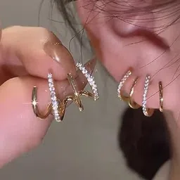 LIMINE JEWELS Stainless Steel Gold-Plated CZ Studded Korean Contemporary Ear Cuff-picture-14