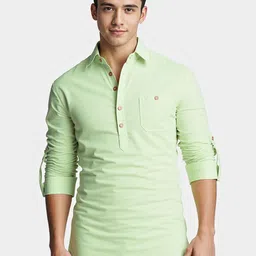Yugnik Shirt Collar Roll-Up Sleeves Straight Short Kurta-picture-23