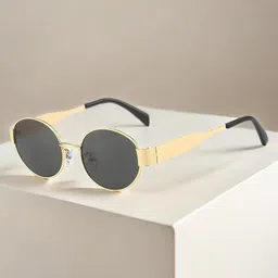 DEXENT COLLECTION Unisex Oval Sunglasses with UV Protected Lens Oval Gold Black-picture-48