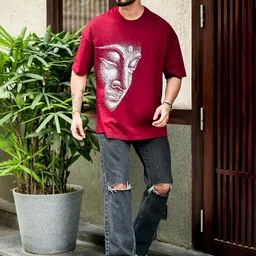 AUSK Men Graphic Printed Round Neck Cotton Oversized T-shirt image 4