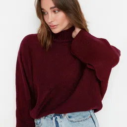 Trendyol Women Ribbed High Neck Long Sleeves Pullover-image-37