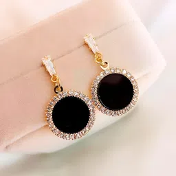 COOLWOOL Korean Gold-Plated Artificial Stones Studded Circular Drop Earrings image 4