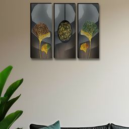 Aura Grey & Yellow 3 Pieces Floral And Botanical Wooden Wall Art-picture-20