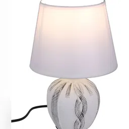 TAYHAA White & Black Textured Ceramic Contemporary Frusturical Shaped Table Lamp image 4