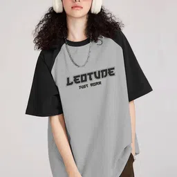 Leotude Women Typography Printed Round Neck Oversized T-shirt-picture-34