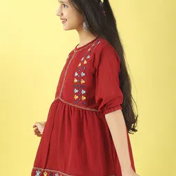 Miss & Chief Girls Round Neck Embroidered Puff Sleeves Top image 2