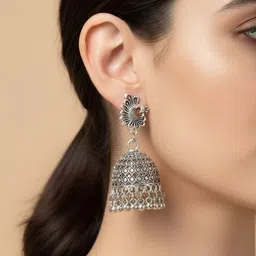 SZN Peacock Shaped Jhumkas Earrings image 3