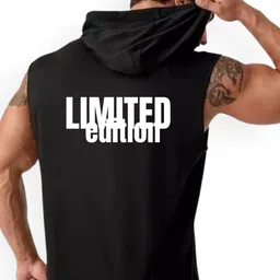 Fashnobic Men Geometric Printed Hooded Sleeveless Gym Vests image 3