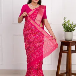 KCPC BANDHANI Pink Silk Cotton Sarees image 4