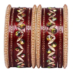 TAJ BRIDAL STORE Set Of 10 Kundan-Studded & Beaded Bridal-Style Bangles-image-8