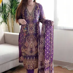 CREEPER Women Ethnic Motifs Printed Regular Mirror Work Kurta with Trousers & With Dupatta image 2