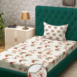 KLOTTHE Beige Floral Cotton Single Bedsheets-image-64