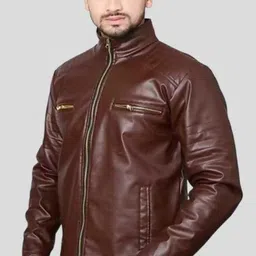 ps traders Men Solid Leather Jacket image 4