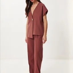 Happiness istanbul Short Sleeves Pure Cotton Shirt With Trousers-picture-10
