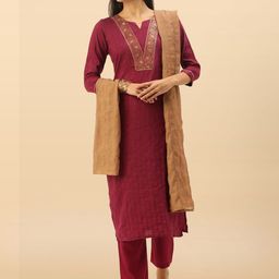 Anouk Rustic Striped Embroidered Sequinned Unstitched Dress Material-picture-7
