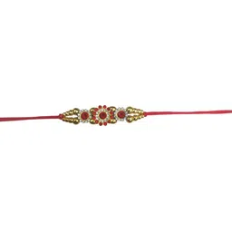 MISHAV Set Of 3 Artificial Stones Studded And Beaded Thread Rakhis With Roli Chawal image 2