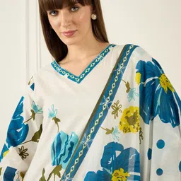 Indo Era Women Floral Printed Regular Pure Cotton Kurta with Trousers & With Dupatta image 5
