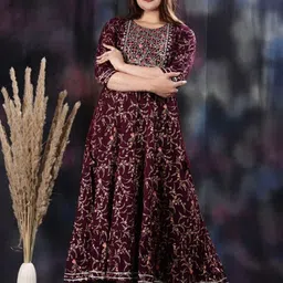 rathore Women Floral Print Cotton Blend Anarkali Kurta image 3