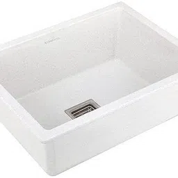 SeBURRY Crystal White Granite Quartz Single Bowl Kitchen Sink Kitchen Sink-Waste Pipe -Strainer Basket 24x18x9 Inch Sink Under Counter Basin-image-6