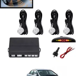 maties 4Pcs White Reverse Parking Sound Warning sensor for car Protection-64 Car Reverse Parking White 4 Sensor With LED Display/Buzzer -64 Parking Sensor-picture-19