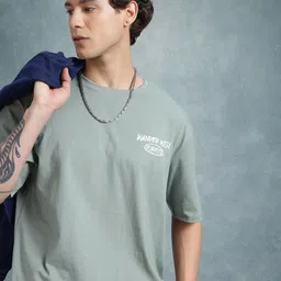 The Roadster Life Co. Placement Print Drop-Shoulder Sleeves Pure Cotton Relaxed Fit Tshirt-picture-26