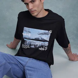 The Roadster Life Co. Printed Drop-Shoulder Sleeves Cotton Relaxed T-shirt-picture-26