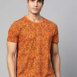 Roadster Men Rust Orange & Black Printed Round Neck T-shirt-picture-12