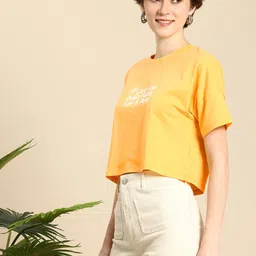 Mast & Harbour Typography Printed Drop-Shoulder Sleeves Cropped Pure Cotton T-shirt image 4