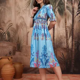 Sangria Abstract Printed Lace Inserts A-Line Ethnic Dress image 4