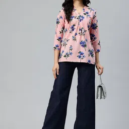 One Femme Floral Print Crepe Longline Top image 5